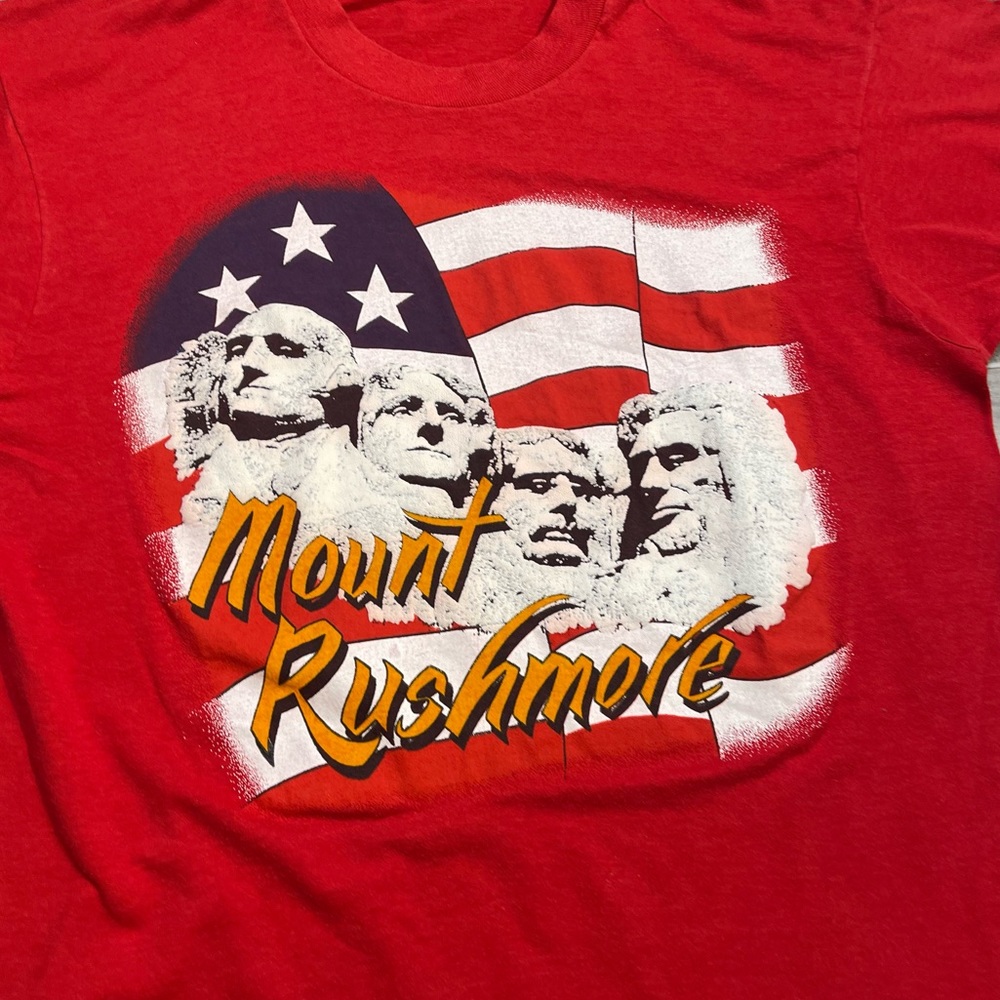 Vintage Mount Rushmore T Shirt Red Single Stitch Puff Ink